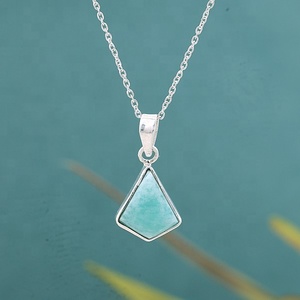 Collier pendentif en argent sterling 925 avec amazonite naturelle, pendentif géométrique en forme de larme, bijoux faits à la main, cadeau pour femmes - Product Image 5