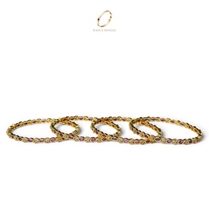 Magnifique Bracelet Tendance Plaqué Or en Laiton avec Diamants Américains et Pierres Roses de style Cachemire pour Femme, Bijoux Indiens de Mariée en Gros - Product Image 5