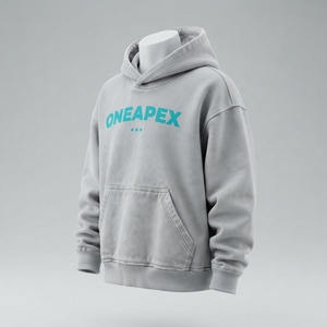 เสื้อฮู้ดสีเทา OneApex สำหรับผู้ชาย ผ้าฝ้ายเฟรนช์เทอร์รี่ สวมใส่สบาย มีกระเป๋าหน้าและลายพิมพ์โลโก้ เหมาะสำหรับใส่ในฤดูใบไม้ร่วง - Product Image 4