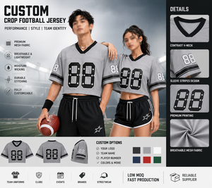 เสื้อฟุตบอลอเมริกันสีเทาแบบสั่งทำได้  ชุดกีฬาแบบครอปสำหรับทุกเพศ ระบายอากาศได้ดี เสื้อทีม  รับผลิตแบบ OEM ODM ขายส่ง - Product Image 3