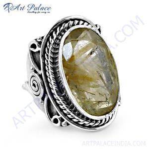 Anillo de plata con piedras preciosas rutil dorado de diseñador étnico - Product Image 1