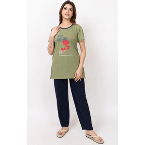 High Quality Plus Size Women's Summer Cotton <b>Pajama</b> <b>Suit</b> Quick Dry Elastic Waist Comfortable Sleepwear for All Sizes Best Price - Product Image 1