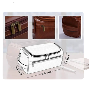 Genuine Leather Zipper Portable Vintage Cosmetic Bag for Men Women Soft Handle Durable Large Capacity Geometric Pattern - Product Image 4