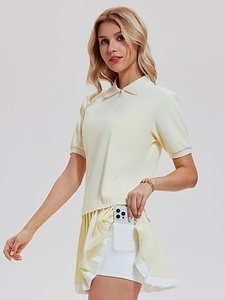 Vestido de Tenis para Mujer, Cuello Mandarín, Color Sólido, Manga Corta, Transpirable, 100% Algodón, Ropa Deportiva de Verano - Product Image 6