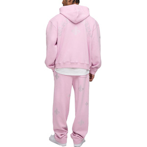 Ensemble de survêtement tendance en strass pour homme, streetwear, sweat à capuche et pantalon de jogging, tenue deux pièces en strass, vente en gros de vêtements OEM - Product Image 3