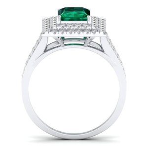 Anillos de Esmeralda de Corte Princesa de 1.25 Quilates de REYES Fine Jewelry en Oro Sólido de 14K, Anillo de Compromiso con Halo de Moissanita para Mujer - Product Image 4
