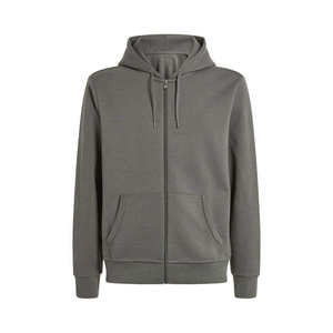 Sudadera con capucha gris sólida para hombre, con cremallera, corte regular, informal, con bolsillos - Product Image 1