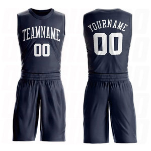 Conjunto de Uniforme de Baloncesto Personalizado con Cuello Redondo Azul Marino y Blanco, Camisetas y Pantalones Cortos Personalizados para Equipos de Baloncesto, Venta al Por Mayor OEM ODM - Product Image 1