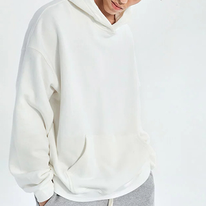 Sudadera con Capucha Blanca Extra Grande para Hombre, 100% Algodón Felpa, Color Sólido Informal, Corte Regular, Hombros Caídos - Product Image 5