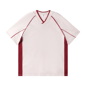 T-shirt pour homme à col en V et manches raglan, couleur unie, bordure contrastée, tricoté en polyester, coupe classique - Product Image 3