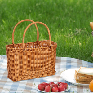 Handwoven Foldable Modern Oval <b>Basket</b> with Handles Eco-Friendly Rattan Durable and Light Weight Decor Shopping <b>Basket</b> - Product Image 6