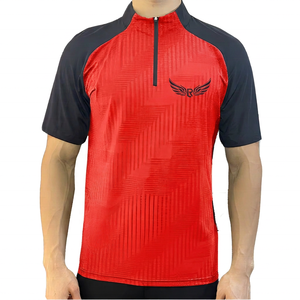 Men's Geometric Pattern Quick Dry <b>Raglan</b> Sleeve Sporty Half Zipper <b>T</b>-<b>Shirt</b> With Logo Front Stand Collar Regular Fit - Product Image 5