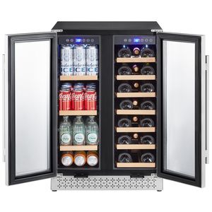 Frigorifero Cantinetta Vino Doppia Zona da 24 Pollici con Porte in Vetro e Ripiani Regolabili - Mini Frigo Elettrico - Product Image 1
