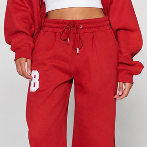 Pantalon de jogging décontracté rouge à jambe large pour femme en polyester et coton, avec logo personnalisé, pour la vente en gros - Fournisseur OEM - Product Image 4
