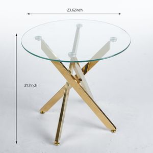 Set da Pranzo Mid-Century 1+4,5 Pezzi con Tavolo con Gambe in Metallo per 4-6 Persone, Piano in Vetro, Tavolo da Pranzo con Base a Piedistallo per Sala da Pranzo - Product Image 3
