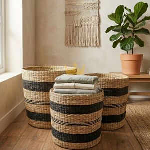 Panier de rangement en jonc de mer naturel, écologique, tressé à la main, style vintage, pour la décoration intérieure Kingcraftviet - Product Image 3