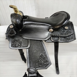 Silla de montar de cuero negro occidental hecha a mano y personalizada con adornos florales, silla de montar ecuestre premium de Adeefa Enterprises - Product Image 1