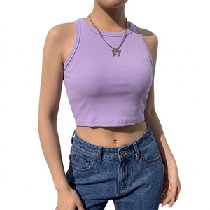 Custom <b>Women</b> Square Neck Crop Tank Top Double Layer Stretch <b>Sleeveless</b> Summer Fashion <b>Shirt</b> Private Label Supplier - Product Image 1