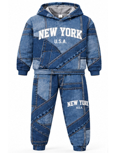 Conjunto Deportivo de Dos Piezas para Hombre, Estilo Denim, con Capucha, Informal, para Invierno, Azul, Estilo Urbano - Product Image 6