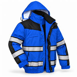 Chaqueta de Trabajo de Alta Visibilidad con Logotipo OEM, Chaqueta con Cremallera para Hombre, Bandas Reflectantes, Forro Polar con Capucha, Bolsillos Utilitarios, Uniforme Industrial de Invierno - Product Image 2
