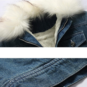 Men's Denim <b>Jacket</b> Stand Collar Zipper Closure Waterproof Patchwork Design Winter Casual Style Regular Fit Solid Color Washed - Product Image 4