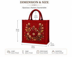 Bolsa de Mano Abierta de Yute Roja de Lujo con Bordado Floral para Mujer, Hecha a Mano, Ecológica, para Regalo - Product Image 6