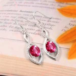 Pendientes colgantes de zafiro rosa, plata de ley 925, joyería hecha a mano, regalo de San Valentín para mujer, propuesta de compromiso - Product Image 6