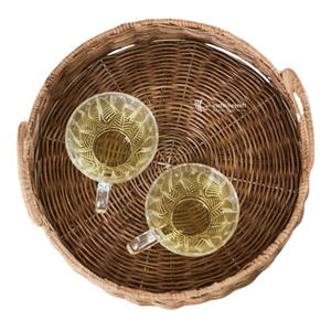 Rattan Serving <b>Tray</b>, Round Woven <b>Tray</b> with Handles, Eco-friendly Decorative <b>Tray</b> for Coffee Table, <b>Breakfast</b> & Party Serving - Product Image 3
