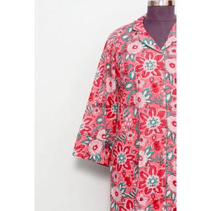 Ensemble robe moulante bohème en coton pour femme, longueur genou, avec chemise imprimée florale, taille naturelle, boutons tissés, nettoyage à sec - Product Image 2