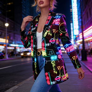 Offre Spéciale sur le Blazer Femme Tendance à Imprimé Graffiti Temu, Col Revers Ouvert, Manteau Décontracté, Vêtement d'Extérieur Chic pour le Bureau et la Ville - Product Image 4