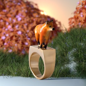 Golden Fox Animal <b>Cocktail</b> <b>Ring</b> Unisex Modern Fashion Statement Jewelry 14K <b>Gold</b> Plated Sterling Silver <b>Ring</b> - Product Image 2