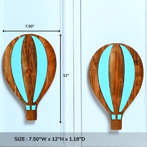 Poignée de porte en bois pour enfants, accents bleus, poignées de meuble en forme de montgolfière, de haute qualité, durables, pour armoire de chambre à coucher - Product Image 2