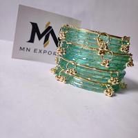 MN EXPORTS Juego de Brazaletes Churiyan Rosados de Cristal Lampwork, Bañados en Plata, con Engaste de Bola, Joyería Étnica de Moda para Mujer, Pulseras de Boda