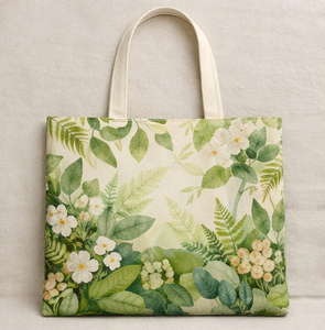 Sac fourre-tout en toile imprimé feuilles vertes florales, grande taille, pour usage quotidien, sac de courses, poignée longue, design écologique, sac en coton - Product Image 1