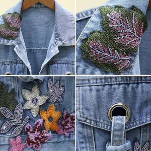 Veste en jean sur mesure pour femme, style urbain, haut de gamme, respirante, coupe-vent, réversible, délavée, avec empiècements tissés respirants à l'avant - Product Image 4