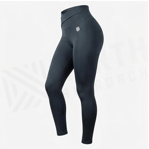 High Waist Full Length <b>Seamless</b> <b>Leggings</b> Solid Color With Logo Right Leg Four-Way Stretch Yoga Wear For Women - Product Image 3
