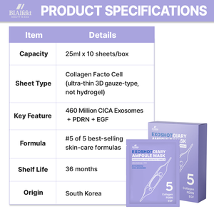 แผ่นมาส์กหน้า EXOSHOT CICA คอลลาเจน PDRN EGF ช่วยลดเลือนริ้วรอย ฟื้นฟูผิวกระจ่างใส ชุ่มชื้น บำรุงผิวหน้า กระชับรูขุมขน ผิวกระจ่างใสขึ้น เหมาะสำหรับผิวธรรมดา - Product Image 2