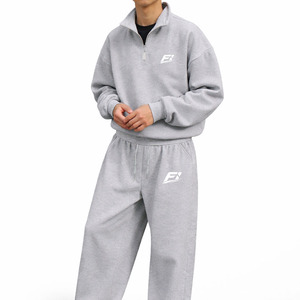 Ensembles de survêtements personnalisés en polaire pour hommes, vente en gros, sweat-shirt à quart de zip, pantalon de jogging, marque privée OEM, vêtements de sport B2B USA UK - Product Image 1