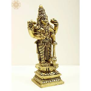 Petite sculpture en laiton Vishnu faite à la main de 6 pouces fabriquée en Inde-Article artisanal - Product Image 2