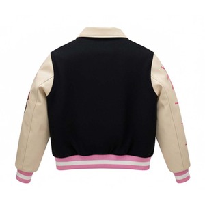 Blouson universitaire noir pour le streetwear avec broderies et patchs, coupe classique, col rabattable, imperméable, style décontracté - Product Image 3