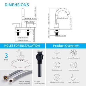 Rubinetto per lavabo bagno a 2 maniglie senza contatto con scarico a scomparsa per lavabo da 4 pollici - Product Image 5