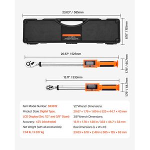 Set di chiavi dinamometriche digitali a 2 pezzi, 72 denti, alta precisione 2%, con valore preimpostato elettronico, attacco da 1/2 e 3/8 di pollice per riparazioni auto - Product Image 3