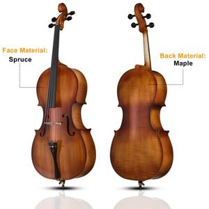Matte Natural Color Full Side 4/4 Spruce Cello Panel with Bag Bow Rosin Bridge Strings - Product Image 4