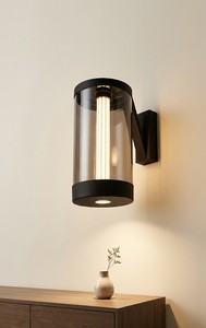 Modern Cylindrical Glass Wall Lamp Black Shade LED E26 3000K Warm White <b>Light</b> AC 110V <b>Touch</b> Control Hotel Fixture - Product Image 2