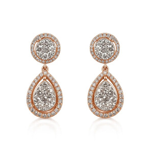 ต่างหูเพชรทรงหยดน้ำแบบวงแหวนคู่สีโรสโกลด์ - Product Image 1
