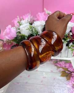 Bracelet en résine acrylique pour femmes, motif à pois, rayures, cœur, bijoux géométriques, cadeau, accessoire de mode pour les fêtes - Product Image 5