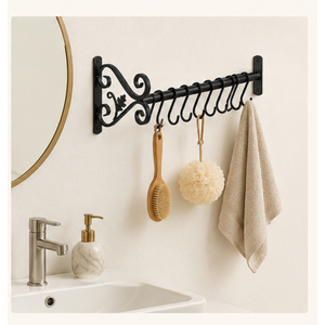 Vintage Wrought Iron Kitchen Rail with 10 <b>Hooks</b> Wall Mounted Utensil Organizer and Hanging Pot Hanging In Cheapest Price - Product Image 4