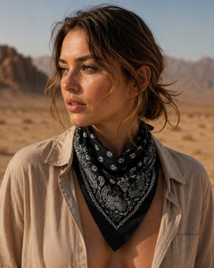 Bandana en coton noir audacieux pour hommes et femmes, foulard unisexe à motif Paisley pour le streetwear quotidien, les voyages, les festivals et les usages quotidiens ! - Product Image 6