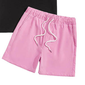 Ensemble de t-shirts noirs pour hommes avec imprimé fleurs de cerisier roses, col rond, vêtements décontractés d'été, tissu tricoté respirant, shorts inclus - Product Image 4