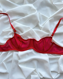 Ensemble de lingerie sexy rouge sang pour femme, avec soutien-gorge triangle convertible, coupe basse, sans armatures, sans coutures, respirant et écologique - Product Image 3